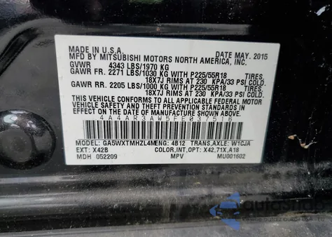 2015 Mitsubishi Outlander Sport Es из США, поврежденный, VIN 4A4AR3AW5FE037516